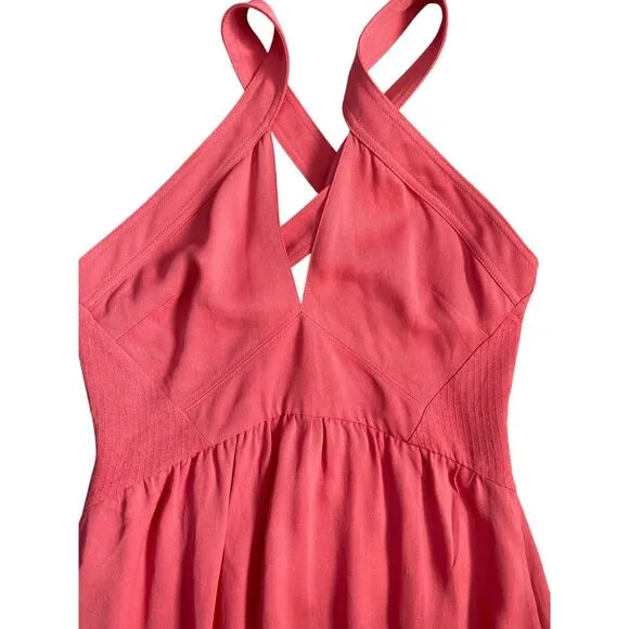 Reiss Orla Cross Front Halter Neck Midi Dress in Coral Pockets Size 10