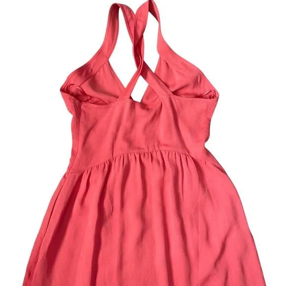 Reiss Orla Cross Front Halter Neck Midi Dress in Coral Pockets Size 10