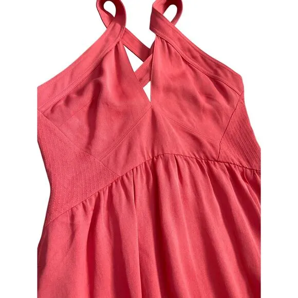 Reiss Orla Cross Front Halter Neck Midi Dress in Coral Pockets Size 10