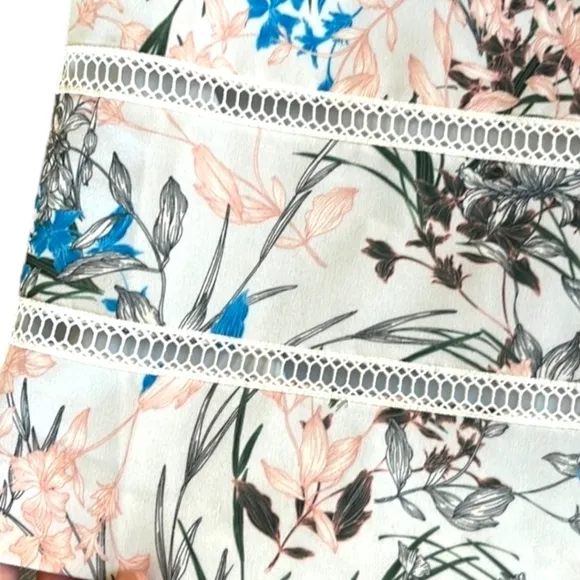 REISS Rennie 100% Silk Floral Midi Skirt Women Lace Inset Lined Size 8
