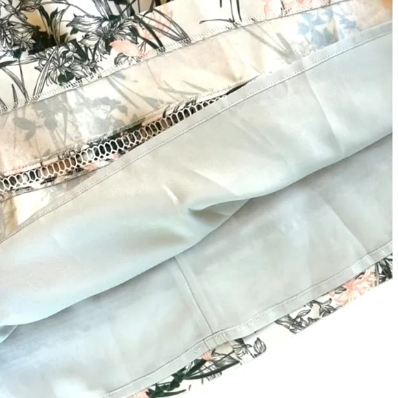REISS Rennie 100% Silk Floral Midi Skirt Women Lace Inset Lined Size 8