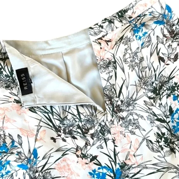 REISS Rennie 100% Silk Floral Midi Skirt Women Lace Inset Lined Size 8