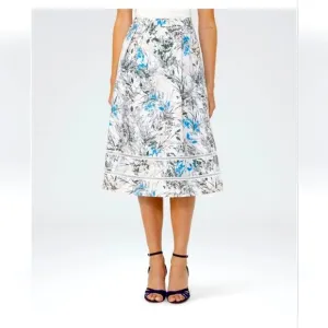 REISS Rennie 100% Silk Floral Midi Skirt Women Lace Inset Lined Size 8