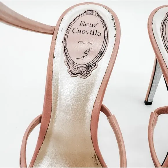 Rene Caovilla Heels Wrap Crystal 38.5 Pink High Sandals Embellished Box Beaded