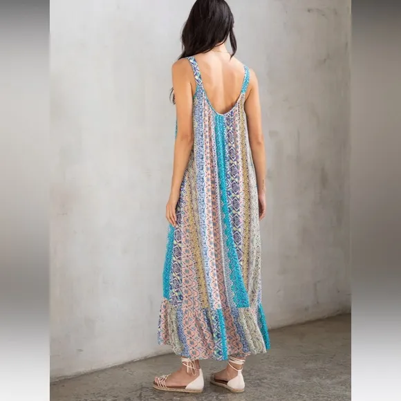 Resort Bohemian Mixed Print Flowy Sleeveless Maxi Dress by Lovestitch