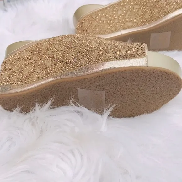 Restock! Italina Gold Rhinestone Embellished Wedding Shoe Dressy Wedge