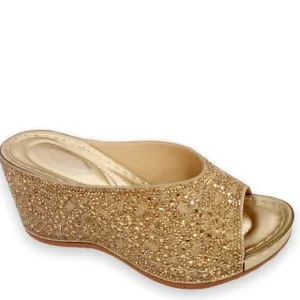 Restock! Italina Gold Rhinestone Embellished Wedding Shoe Dressy Wedge