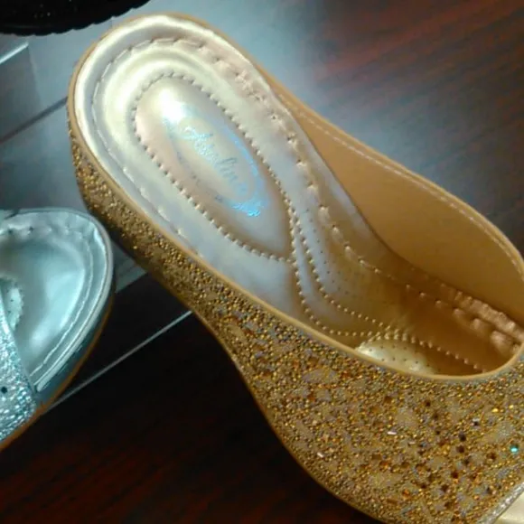 Restock! Italina Gold Rhinestone Embellished Wedding Shoe Dressy Wedge