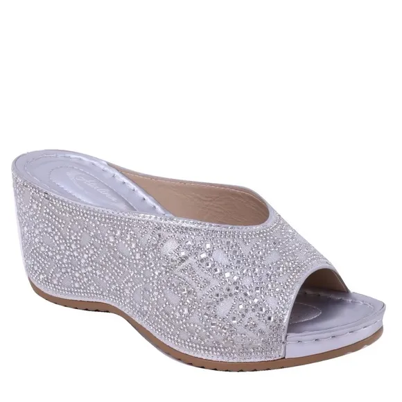 Restock! Italina Gold Rhinestone Embellished Wedding Shoe Dressy Wedge