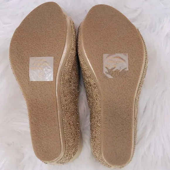 Restock! Italina Gold Rhinestone Embellished Wedding Shoe Dressy Wedge