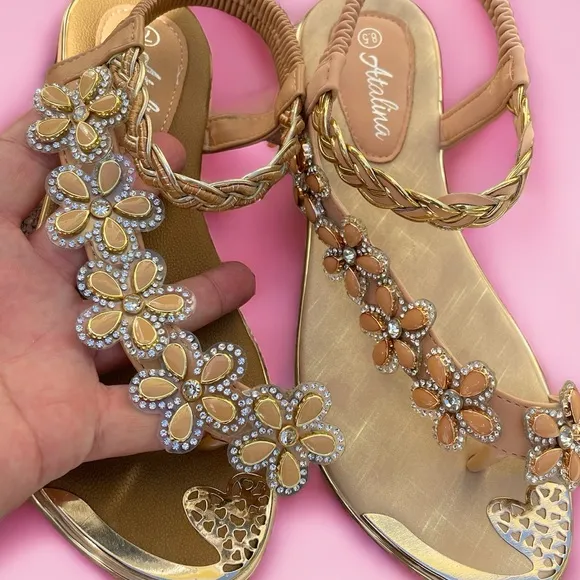 RESTOCK! Italina Sleek Black Vinyl Floral Rhinestone Embellished Toe Ring Sandal