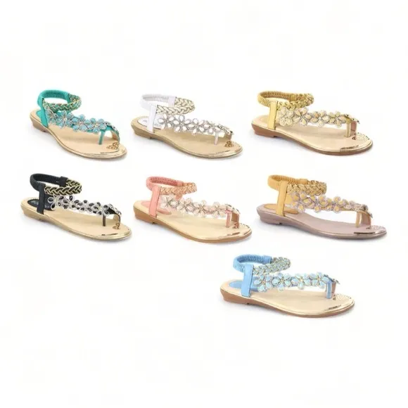 RESTOCK! Italina Sleek Black Vinyl Floral Rhinestone Embellished Toe Ring Sandal