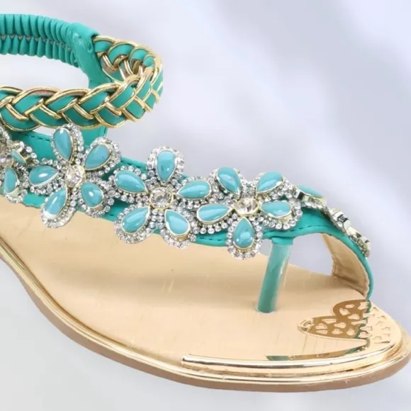 RESTOCK! Italina Sleek Black Vinyl Floral Rhinestone Embellished Toe Ring Sandal