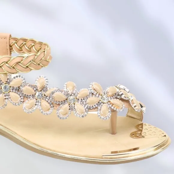 RESTOCK! Italina Sleek Black Vinyl Floral Rhinestone Embellished Toe Ring Sandal
