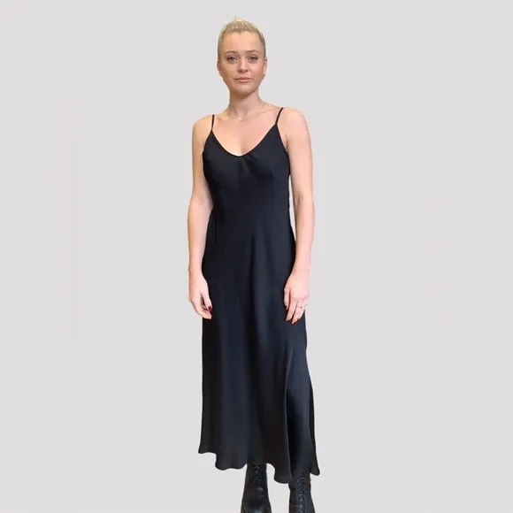 Revolve Black Slip Dress Size Medium - Graham &amp; Spencer Black Satin Slip Dress