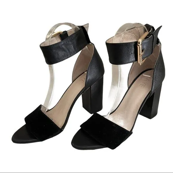 Revolve Raye Black Suede Leather Sandals Heels 6.5