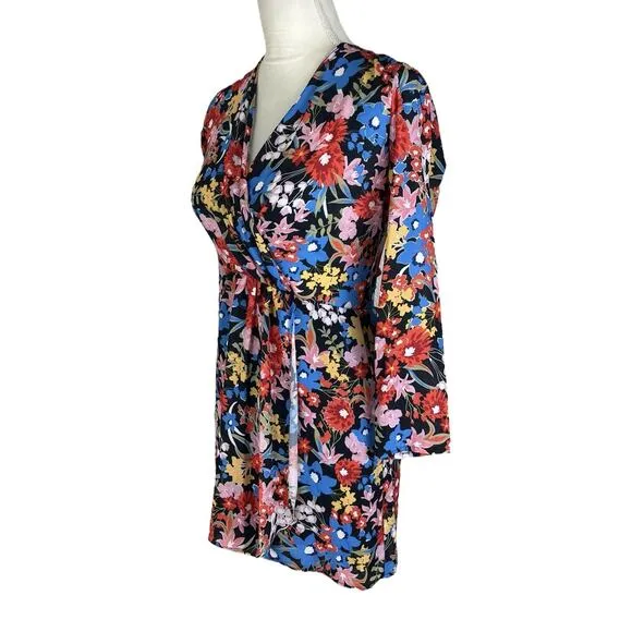 Revolve RESA Iris Bow Floral Surplice Mini Dress V-Neck Long Sleeve Size XS
