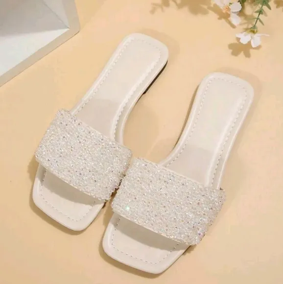 Rhinestone Decor Pink Flat Slipper, Casual &amp; Outdoor Pvc Open Toe Sandals