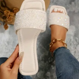 Rhinestone Decor Pink Flat Slipper, Casual &amp; Outdoor Pvc Open Toe Sandals