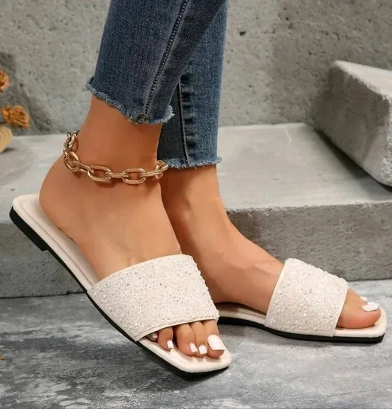 Rhinestone Decor Pink Flat Slipper, Casual &amp; Outdoor Pvc Open Toe Sandals