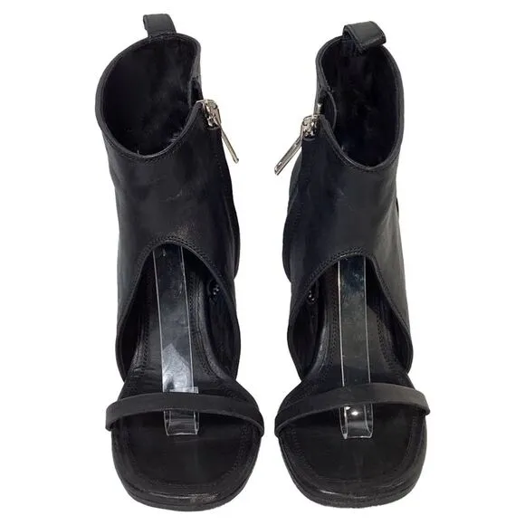 Rick Owens Zipped Sandal Heels in Black Leather