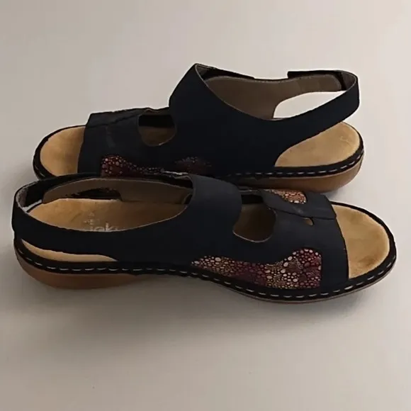 Rieker Navy Blue, Hook N' Loop Fashion &amp; Comfort Walking Sandals
