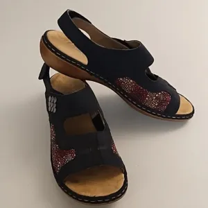 Rieker Navy Blue, Hook N' Loop Fashion &amp; Comfort Walking Sandals