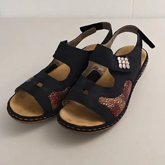 Rieker Navy Blue, Hook N' Loop Fashion &amp; Comfort Walking Sandals