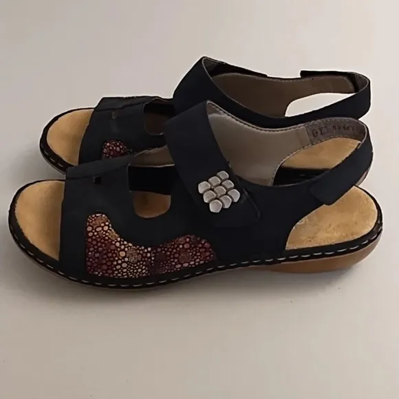 Rieker Navy Blue, Hook N' Loop Fashion &amp; Comfort Walking Sandals