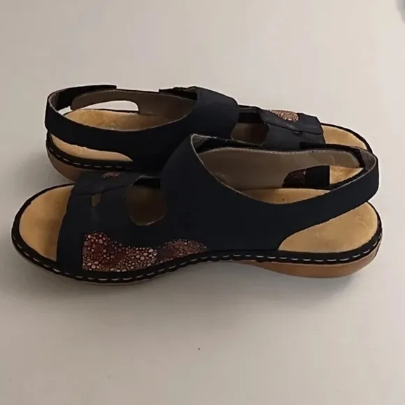 Rieker Navy Blue, Hook N' Loop Fashion &amp; Comfort Walking Sandals