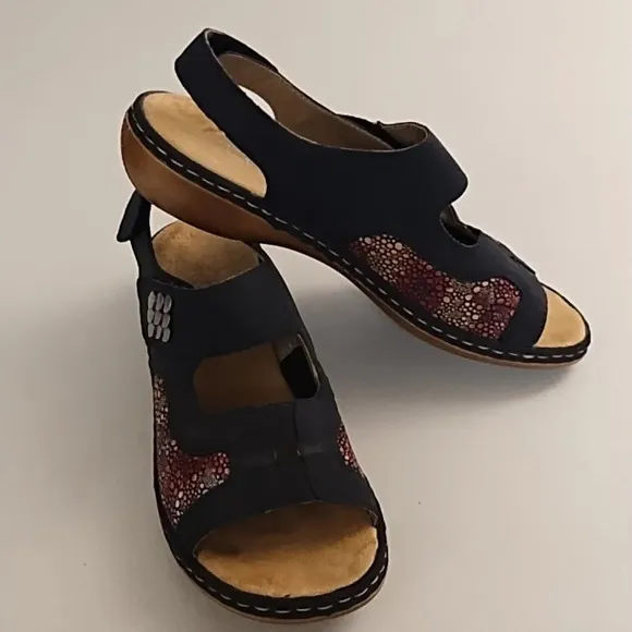 Rieker Navy Blue, Hook N' Loop Fashion &amp; Comfort Walking Sandals
