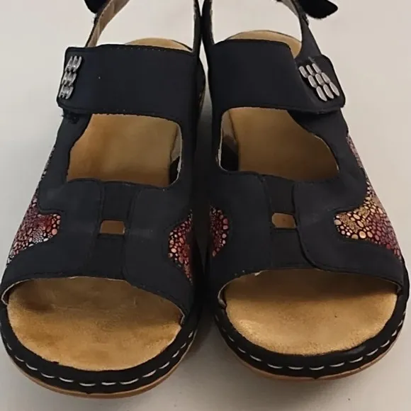 Rieker Navy Blue, Hook N' Loop Fashion &amp; Comfort Walking Sandals