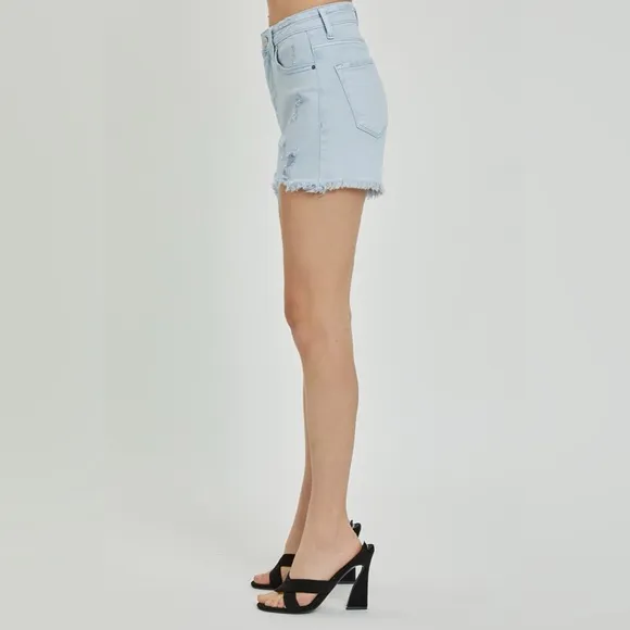RISEN High Rise Distressed Detail Denim Shorts