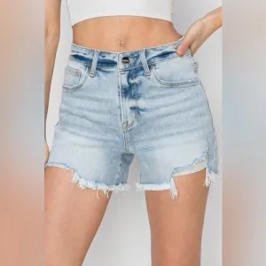 RISEN High Waist Frayed Detail Denim Shorts