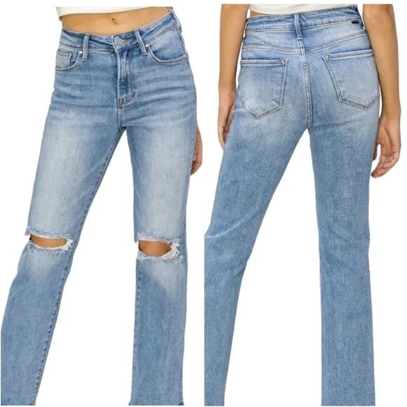 Risen Jeans Medium High Rise Ankle Slim Straight Jeans 7/28 Freckled Poppy