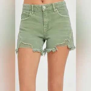 RISEN Mid Waist Frayed Hem Denim Shorts
