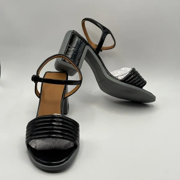 Robert Clergerie &quot;Kelly&quot; Women Size 10 Black Leather Slide Block Heel Sandals