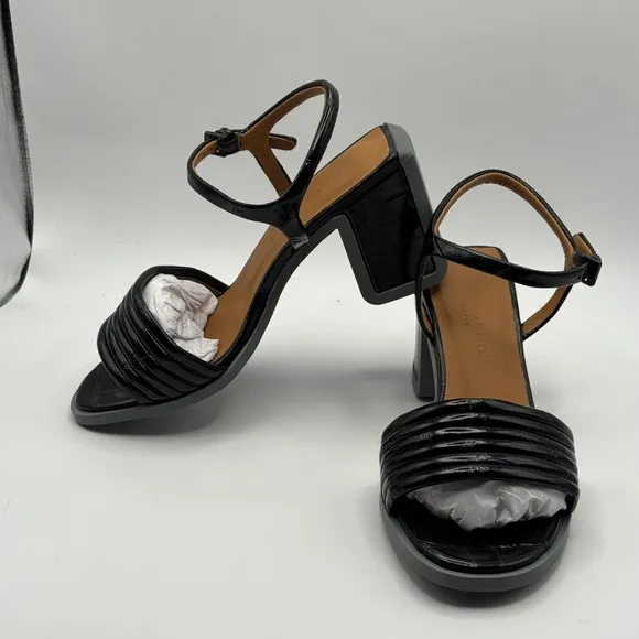 Robert Clergerie &quot;Kelly&quot; Women Size 10 Black Leather Slide Block Heel Sandals