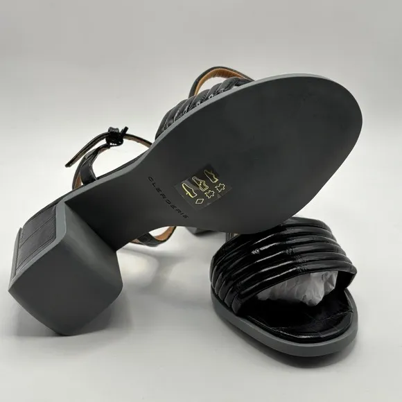Robert Clergerie &quot;Kelly&quot; Women Size 10 Black Leather Slide Block Heel Sandals