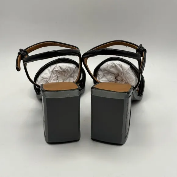 Robert Clergerie &quot;Kelly&quot; Women Size 10 Black Leather Slide Block Heel Sandals