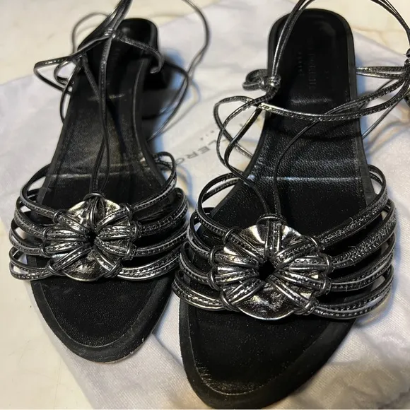 Robert Clergerie Paris Strappy Sandal 1 3/4” Heel Size 10.5B Metallic Blk/Gray