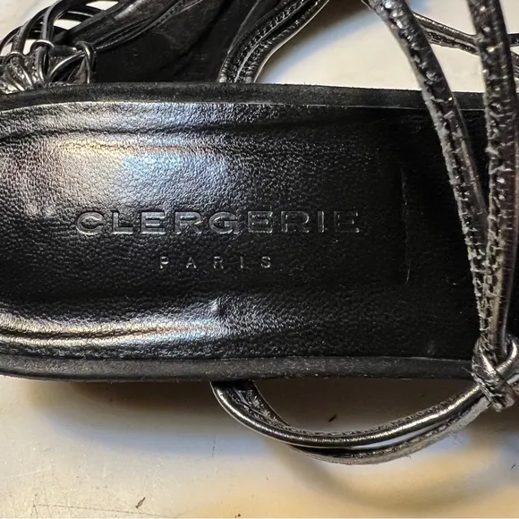 Robert Clergerie Paris Strappy Sandal 1 3/4” Heel Size 10.5B Metallic Blk/Gray