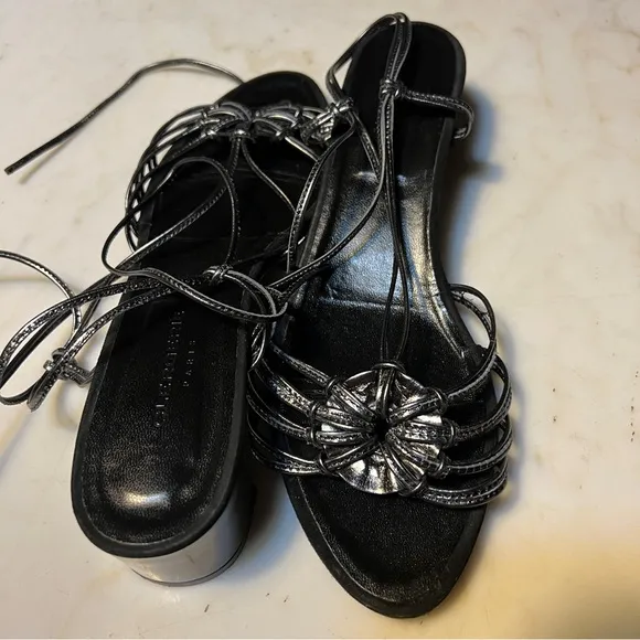 Robert Clergerie Paris Strappy Sandal 1 3/4” Heel Size 10.5B Metallic Blk/Gray