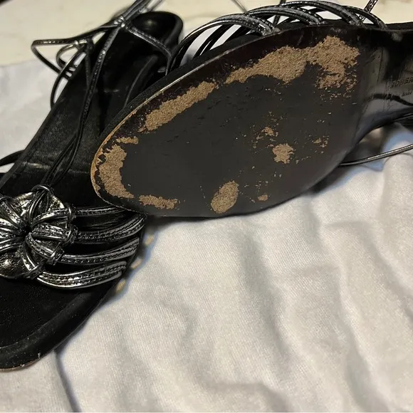 Robert Clergerie Paris Strappy Sandal 1 3/4” Heel Size 10.5B Metallic Blk/Gray