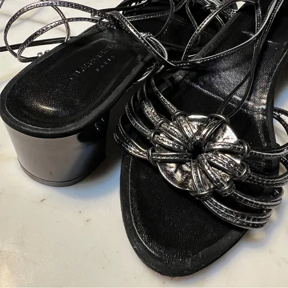 Robert Clergerie Paris Strappy Sandal 1 3/4” Heel Size 10.5B Metallic Blk/Gray