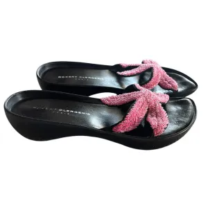 ROBERT CLERGERIE Women's Size 9 Pink Black Beaded Starfish Slip-On Slide Sandals
