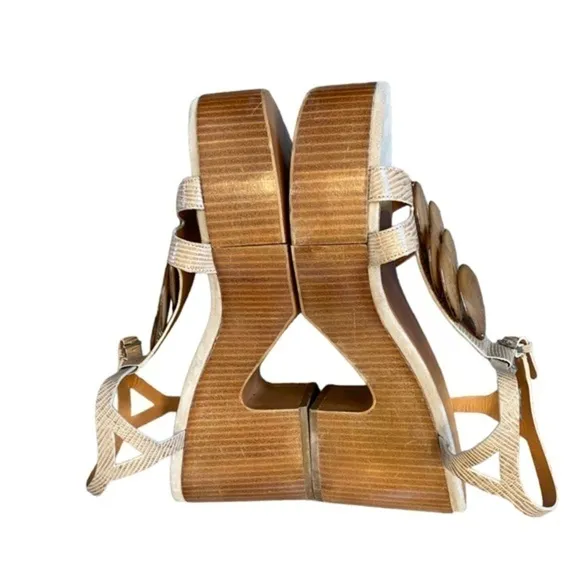 Robert Clergie Paris Celenie Leather Bead Ankle Strap Block Sandals