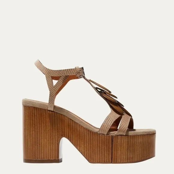 Robert Clergie Paris Celenie Leather Bead Ankle Strap Block Sandals