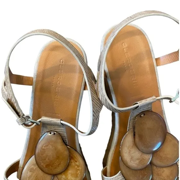 Robert Clergie Paris Celenie Leather Bead Ankle Strap Block Sandals