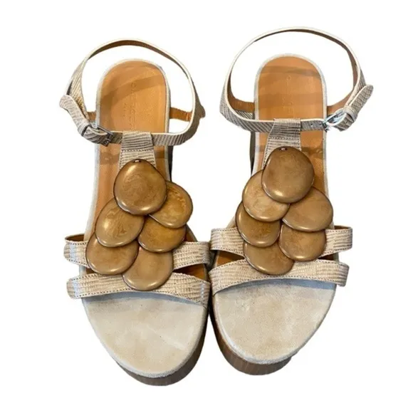 Robert Clergie Paris Celenie Leather Bead Ankle Strap Block Sandals
